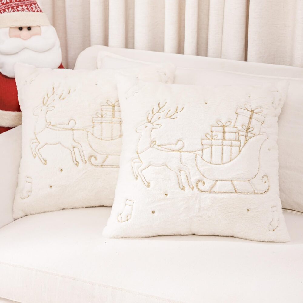 8538 Christmas Embroidered Throw Pillow Cover - Soft Chenille Holiday